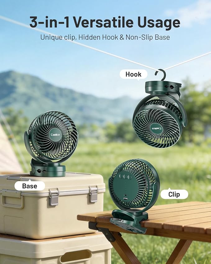 Camping Fan with Remote Control - 12000mAh Rechargeable Battery Powered Fan - Image 3
