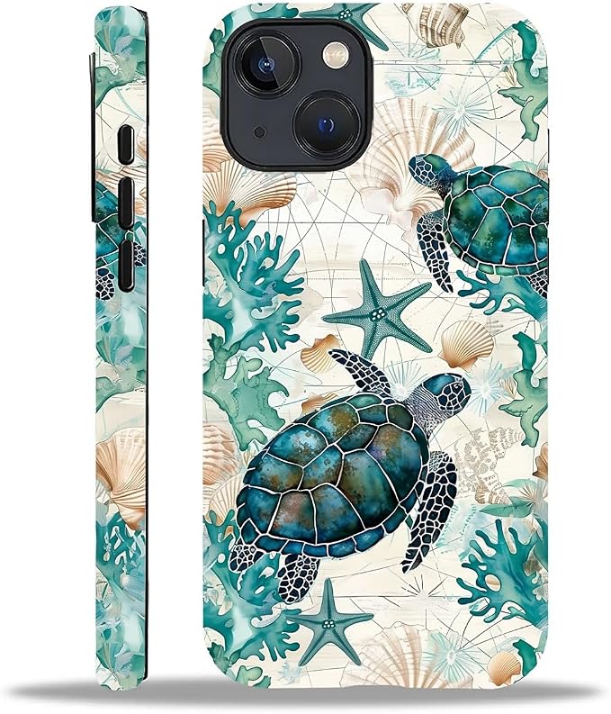 for iPhone 15 Plus Case, HH2 Ocean Sea Turtle Nautical Map Hybrid 2 Layer Hard by Unknown