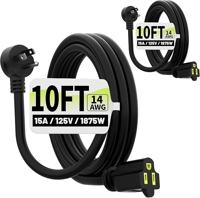 Vockjour 10 FT 2 Pack Black Low Profile Flat Plug 14 Gauge Heavy Duty Extension by Vockjour