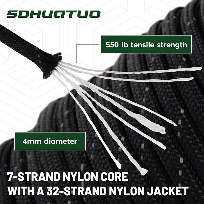 SDHUATUO Paracord Rope 100FT, 550lb Type III Nylon Parachute Cord 7-Strand Core - Image 5