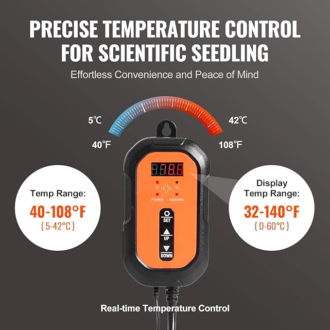 VEVOR 10"x 20.75" Seedling Heat Mat w/Digital Thermostat Combo Set, MET-Listed Heating Pad for Seed Starting, Waterproof Seed Mats for Germination, Indoor Gardening, Hydroponic, Greenhouse, 1 Pack