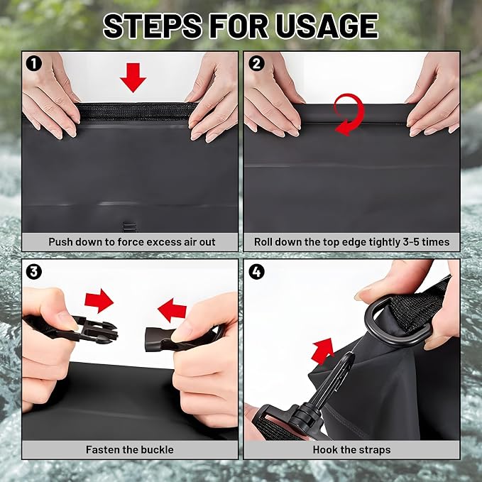 Waterproof Dry Bag, Roll Top Black Small Waterproof Backpack - Image 8