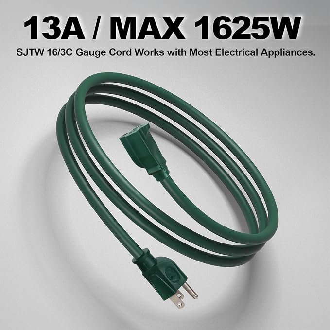EP 75FT Green Outdoor Extension Cord, 16/3 SJTW Heavy Duty Waterproof, 3 Prong - Image 6