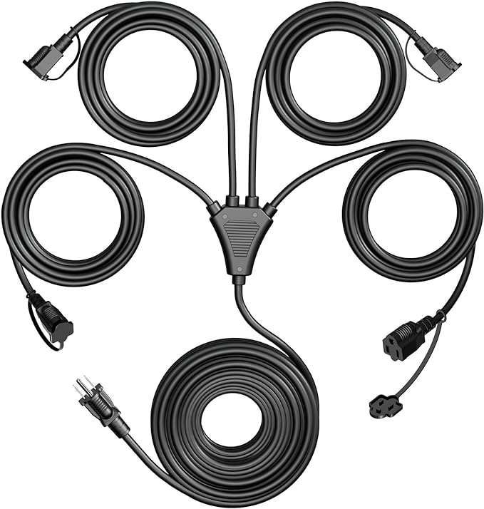 Eversimpleinc Black 1 to 4 Splitter Extension Cord, 3 Prong Plug by EversimpleInc