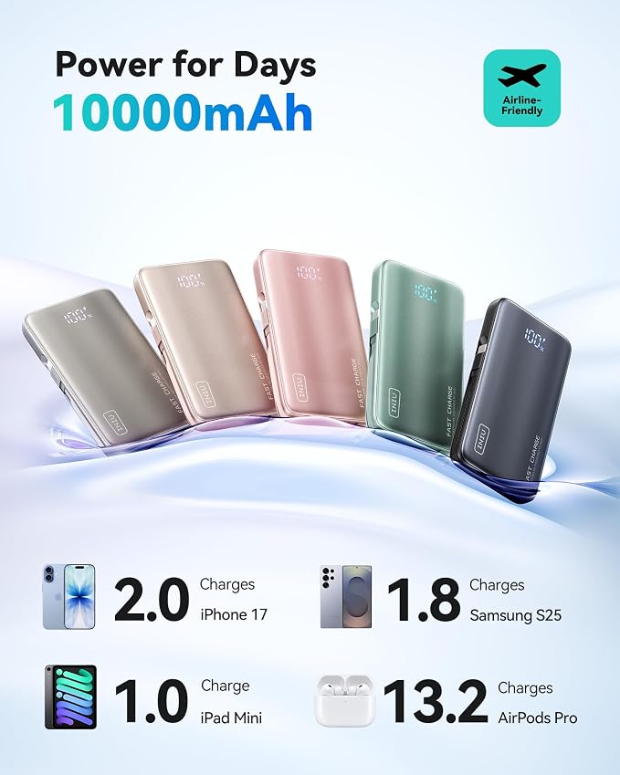 INIU 3-in-1 Portable Charger, 45W 10000mAh Fast Charging Power Bank, Built-in - Image 6
