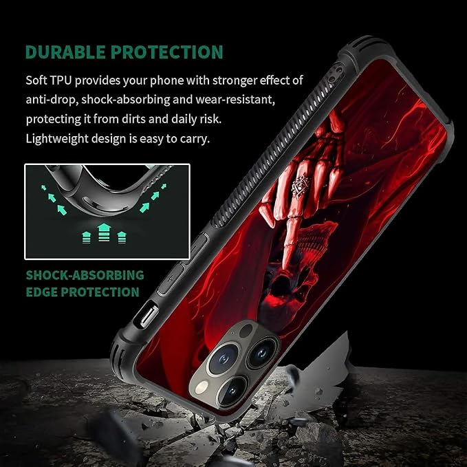 for iPhone 13 Pro Max Case, Gestures Funny Skull Pattern Graphic Design Girl - Image 6