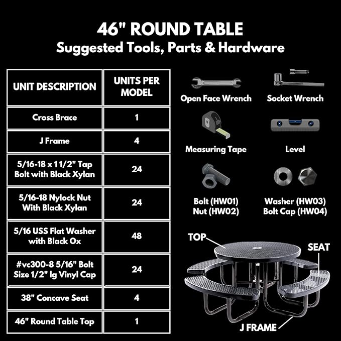 Heavy-Duty Portable Outdoor Picnic Table with Umbrella Hole, Punched Steel Commercial-Grade Patio Furniture Made in America (46" Round Top, Green with Green Frames)