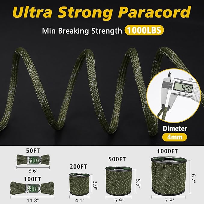 X XBEN Paracord Reflective 1000lb, 50/100/200/500/1000ft 4mm, 13 Strand - Image 2