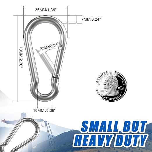 Small Carabiner Clip Hooks, Galvanized Iron Spring Snap Hook Fits Camping Hiking - Image 2