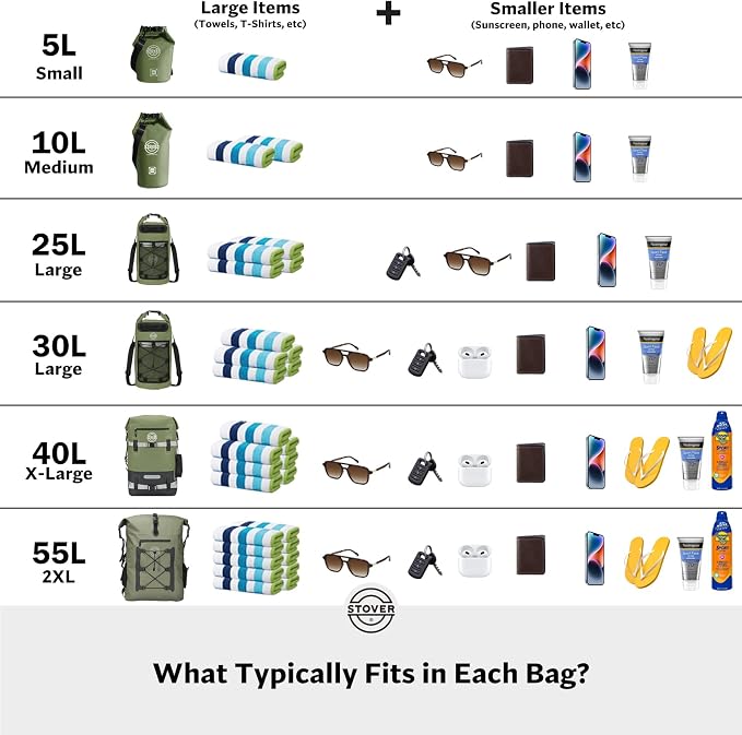 STOVER 5/10/25/30/40/55L Waterproof Dry Bag- Roll-Top Backpack w/Phone Case- - Image 9