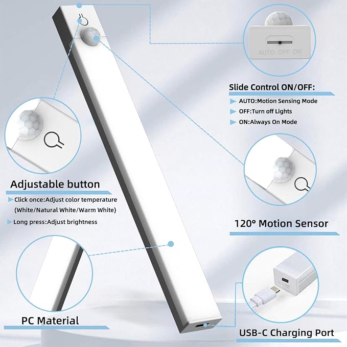 Under Cabinet Lighting 8 Inches Rechargeable Motion Sensor Light Indoor - Image 8