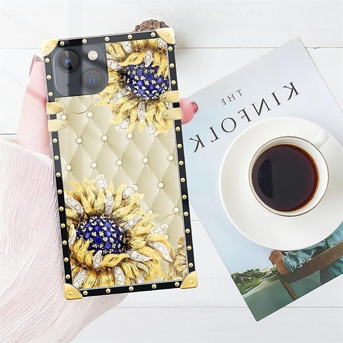 Compatible with iPhone 15 Case, Sunflower Diamonds Leather Luxury Golden - Image 7