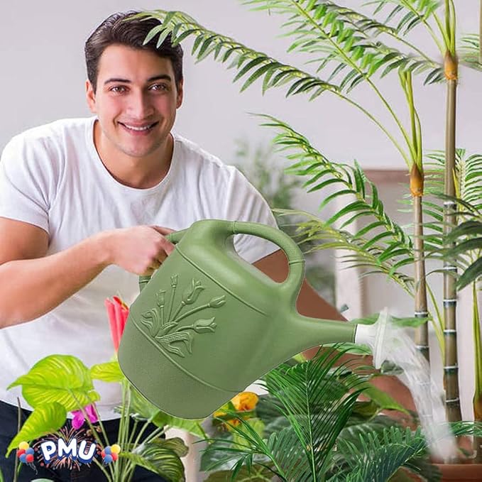 PMU 2 Gallon Watering Can - Garden Watering Can for Indoor & Outdoor Plants - Plastic Water Can with Detachable Sprinkler Head - Large Water Pot, Made in USA - Sage Green Pkg/1