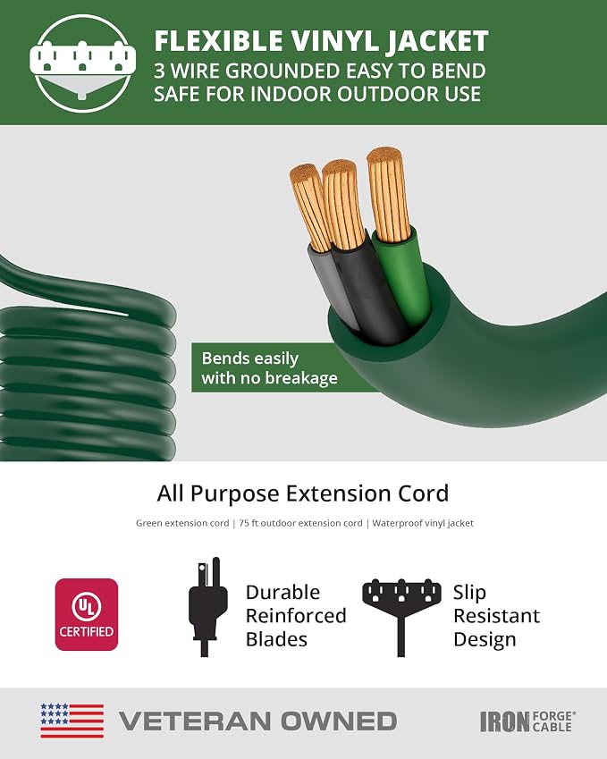 Iron Forge Cable 75ft Green Outdoor Extension Cord - Image 6