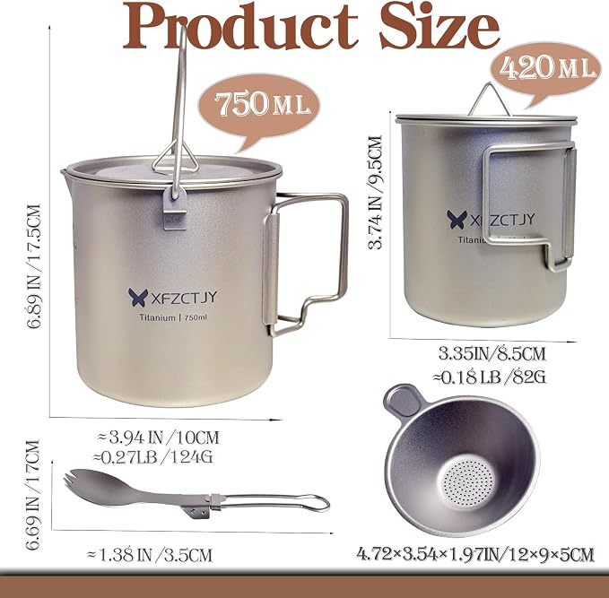 750ml/420ml Ultralight Titanium Pot Coffee Tea Mug Combo - Image 2