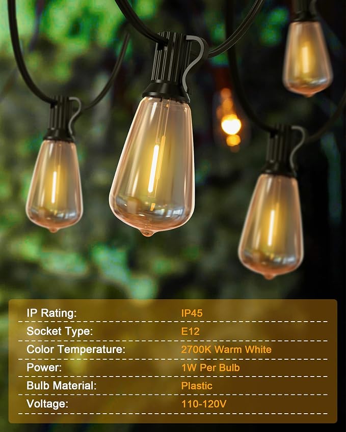 Doukedge Outdoor String Lights Waterproof, 50FT Patio Lights - Image 3