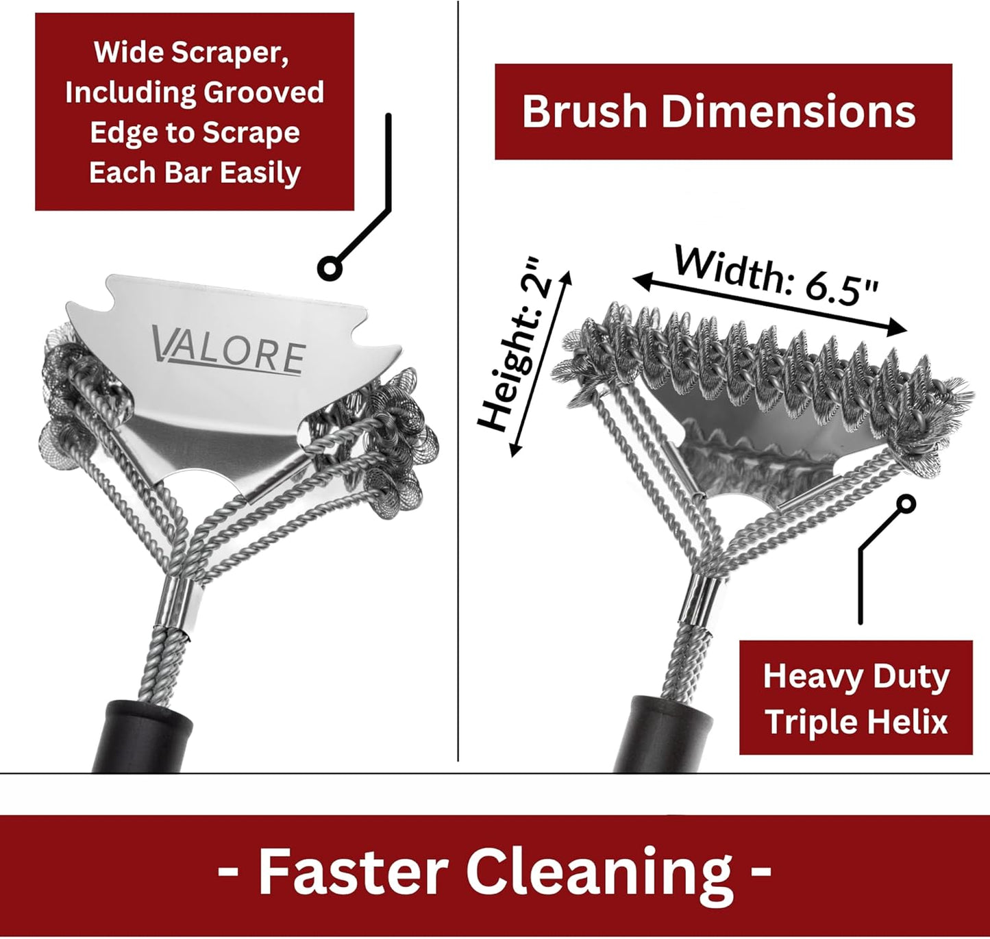 Valore BBQ Brush Bristle Free – 2 in 1 Grill Scraper & Barbecue Brush – Stainless Steel BBQ Grill Brush & BBQ Scraper Combo for Outdoor Grills – BBQ Brushes for Grill