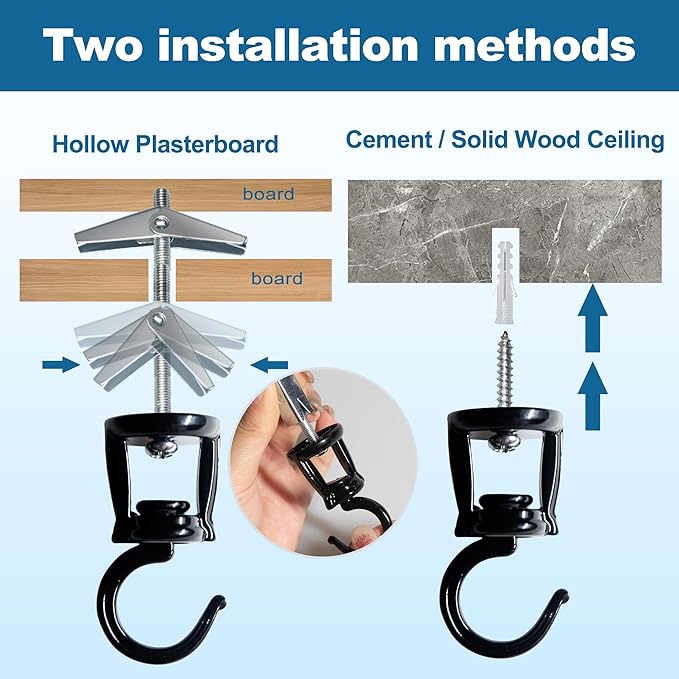 Ceiling Hooks for Hanging Plants (6 PCS Black),Heavy Duty Metal Plant Hooks, Screw in Hooks for Hanging Birdfeeders, Lamps, Planters, Outdoor Decorative Hooks up to 33 lbs