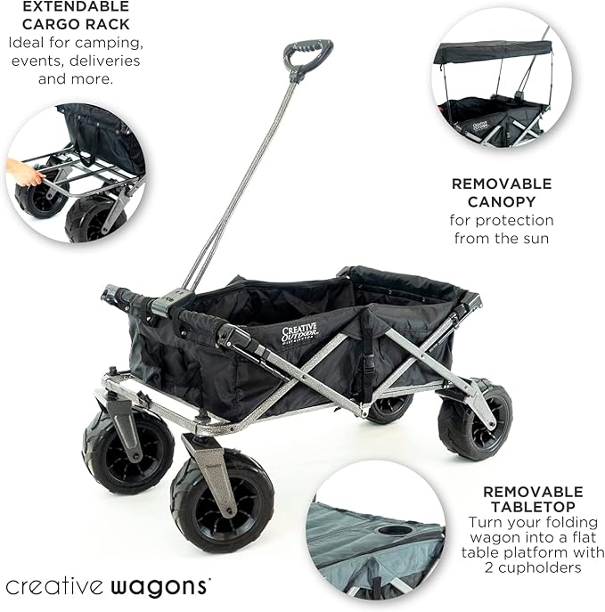 Creative Outdoor All-Terrain Deluxe Wagon | 360 Swivel All Terrain Wheels | Great for Beach, Park, Garden & Tailgate | Multiple Color Options