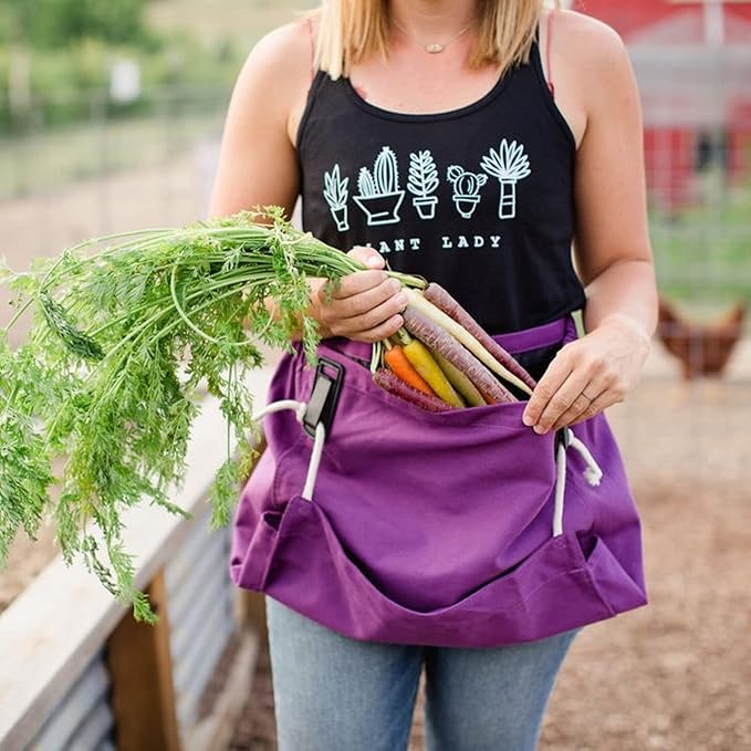 Roo Gardening Apron with Pockets & Harvesting, Picking Pouch - Adjustable, Water-resistant, Washable Canvas Cotton