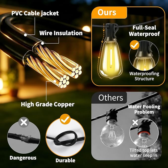 Solar Lights Outdoor Waterproof: ST38 100FT 30M Shatterproof Bulbs Patio Lights - Image 8