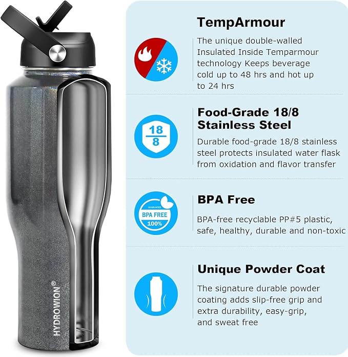 HYDROWION Water Bottle Stainless Steel, Vacuum Insulated Leak Proof Tumbler 32oz - Image 2