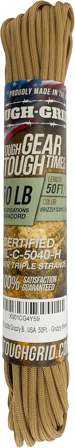 TOUGH-GRID 550 Paracord, Type III Mil-Spec Nylon Rope - 50 Ft Grizzly Brown - Image 3