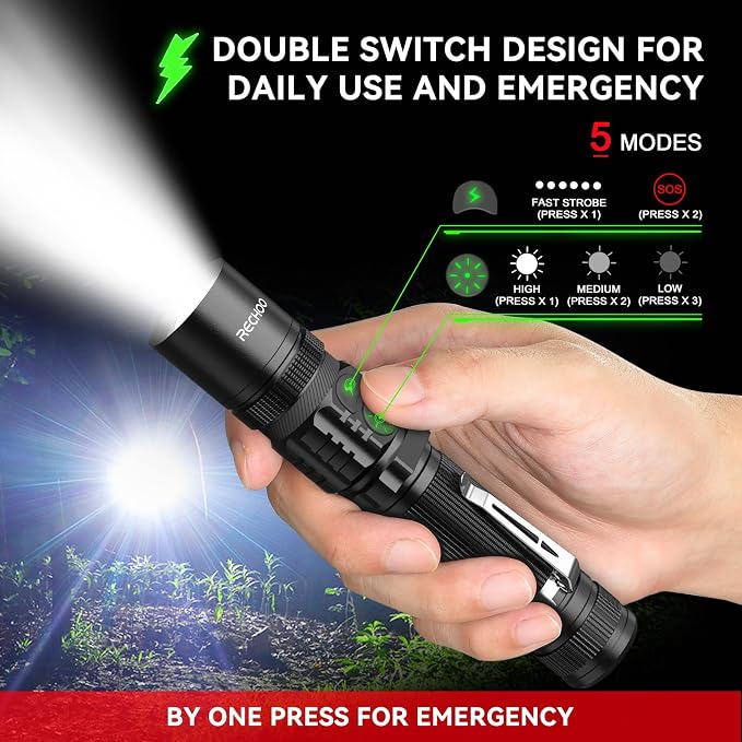 RECHOO Flashlights USB Rechargeable 2 Pack Double Switch S3000L LED Tactical - Image 2