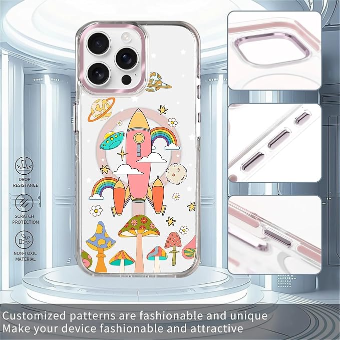 Case for iPhone 14 Pro Max, Spaceship Mushroom Phone Case Design，for Women - Image 2