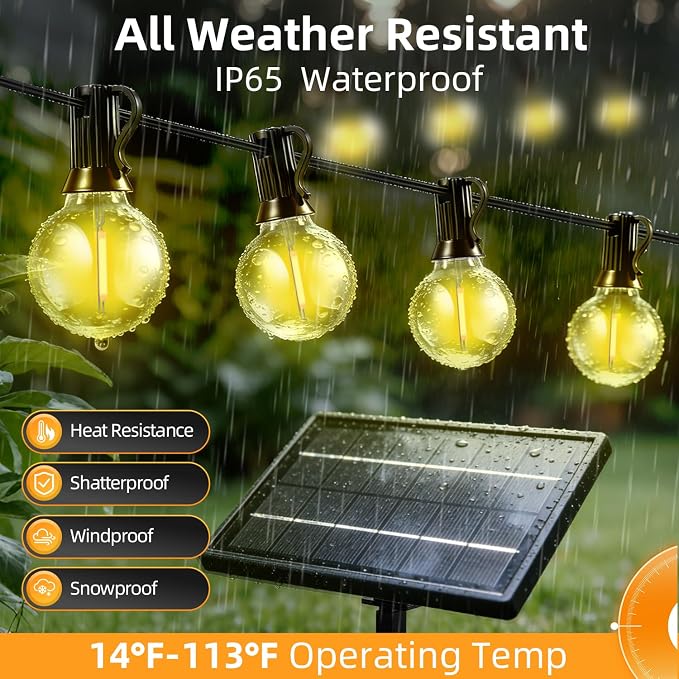 50FT Solar Lights Outdoor Waterproof: G40 15M Shatterproof Bulbs Patio Lights - Image 4