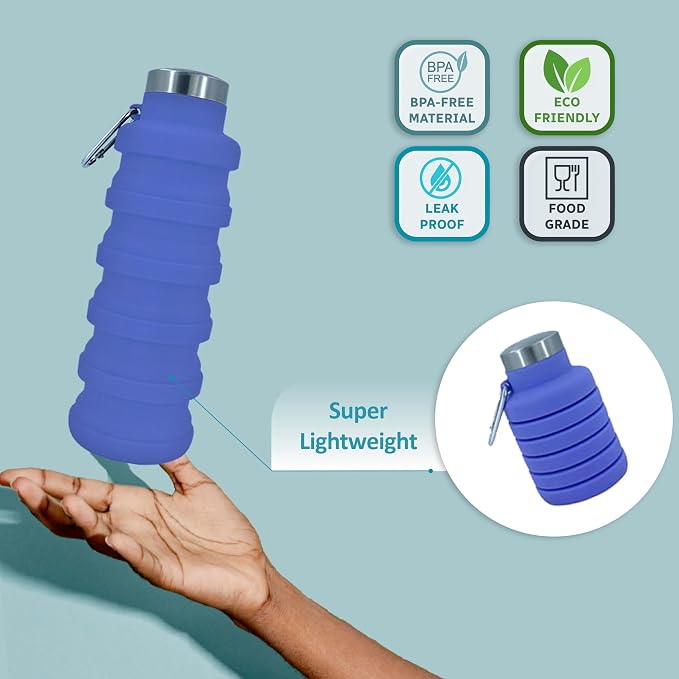 Collapsible Water Bottles 17oz, Odorless BPA-Free Silicone, Leak-Proof Foldable - Image 3