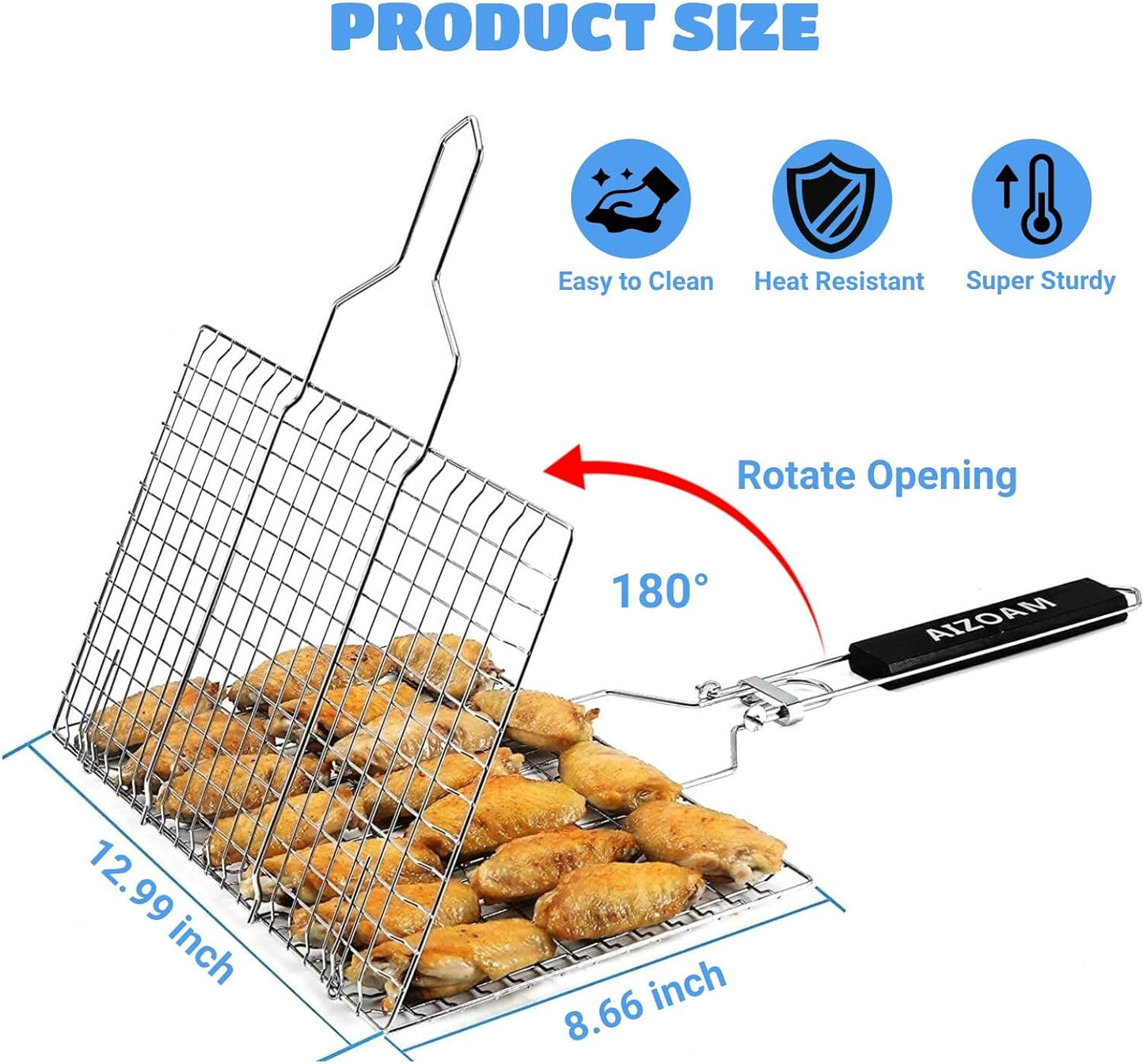 Shallow Grill Basket Fish Grill Basket, Fish Grilling Basket BBQ Fish Grill Baskets for Outdoor Grill,Grill Basket with Removable Handle. Perfect for Grilling Fish Fillets
