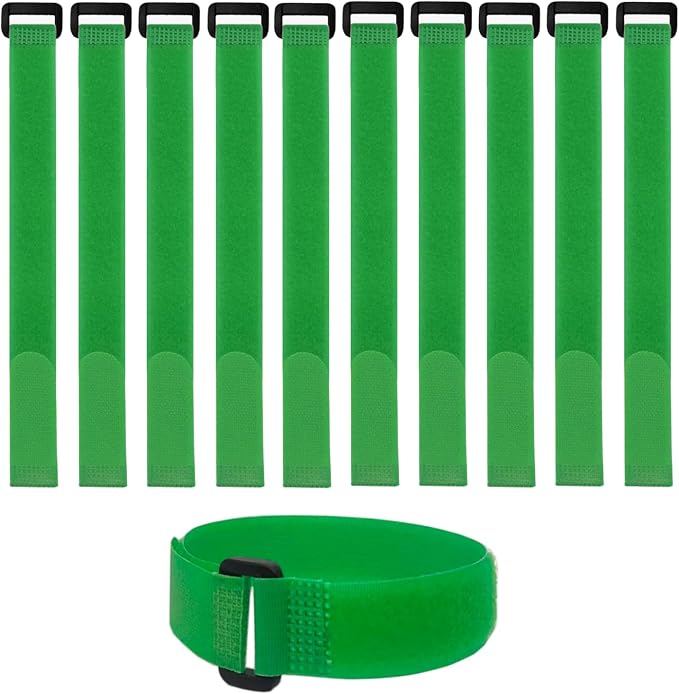 10 Pack Reusable Fastening Cable Ties and Cable Straps Green Color Adjustable by Unknown