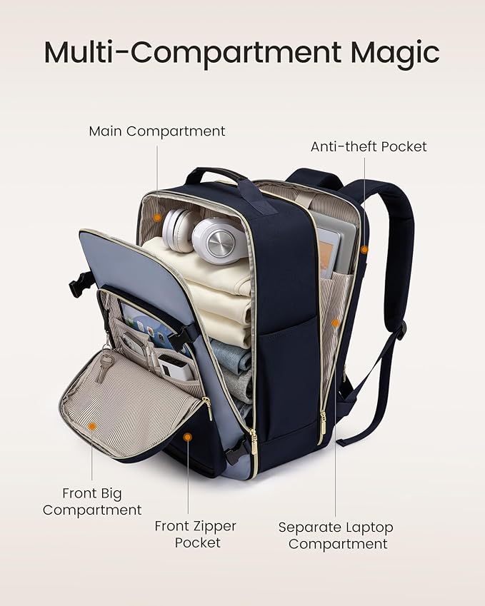 LOVEVOOK 56L Travel Backpack for Women & Men, Airline Approved Carry On Luggage - Image 3