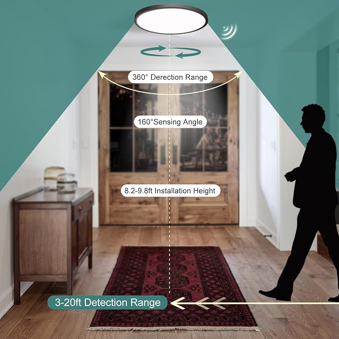 12 Inch Motion Sensor Ceiling Light Indoor Wired, Motion Activated Flush Mount - Image 5