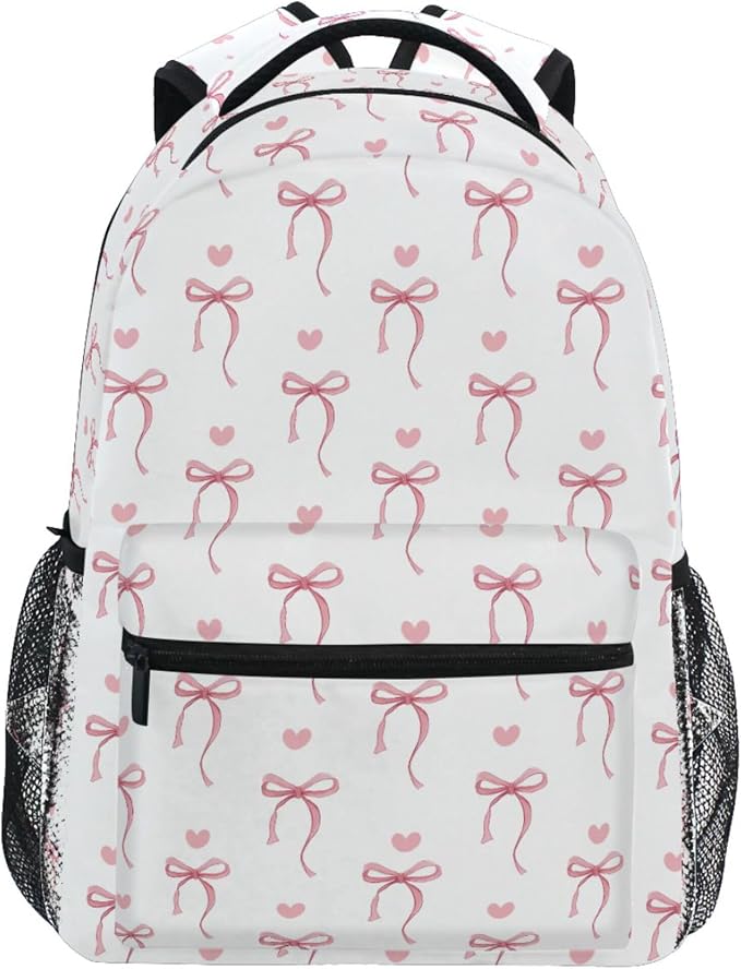 Wamika Pink Bow Girls Backpack Cute Heart Bowknot Ribbon School Backpacks Kids by Wamika