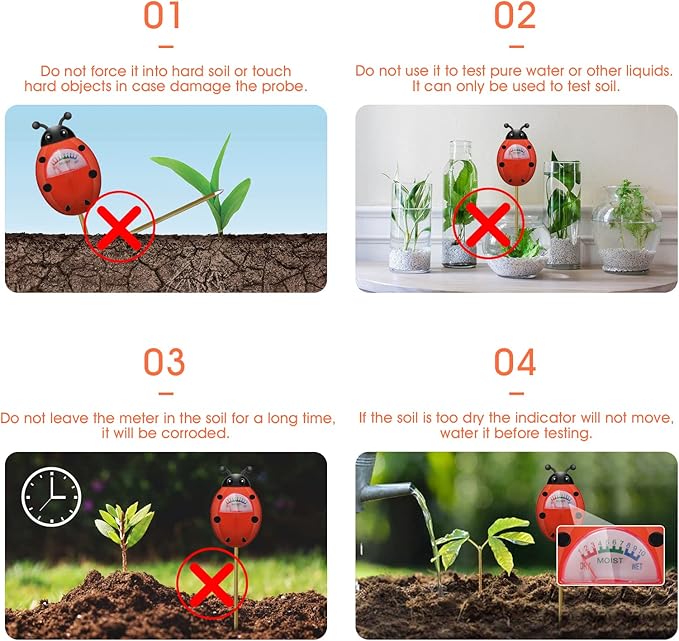 Soil Moisture Meter, Plants Moisture Meter, Gardening Tool Kits for Plant Care, Plant Water Monitor for Garden, Farm, Lawn Indoor & Outdoor Use, No Batteries Required