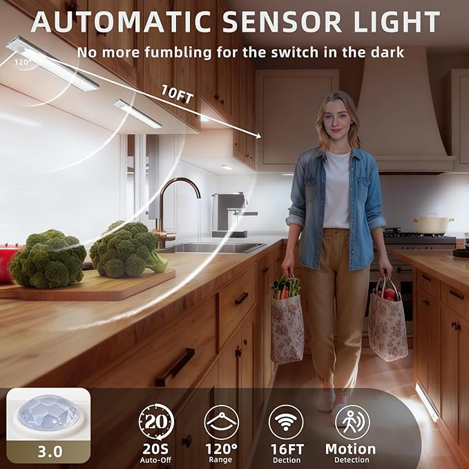 14inch Under Cabinet Lighting, 4 Pack Rechargeable Motion Sensor Light Indoor - Image 2