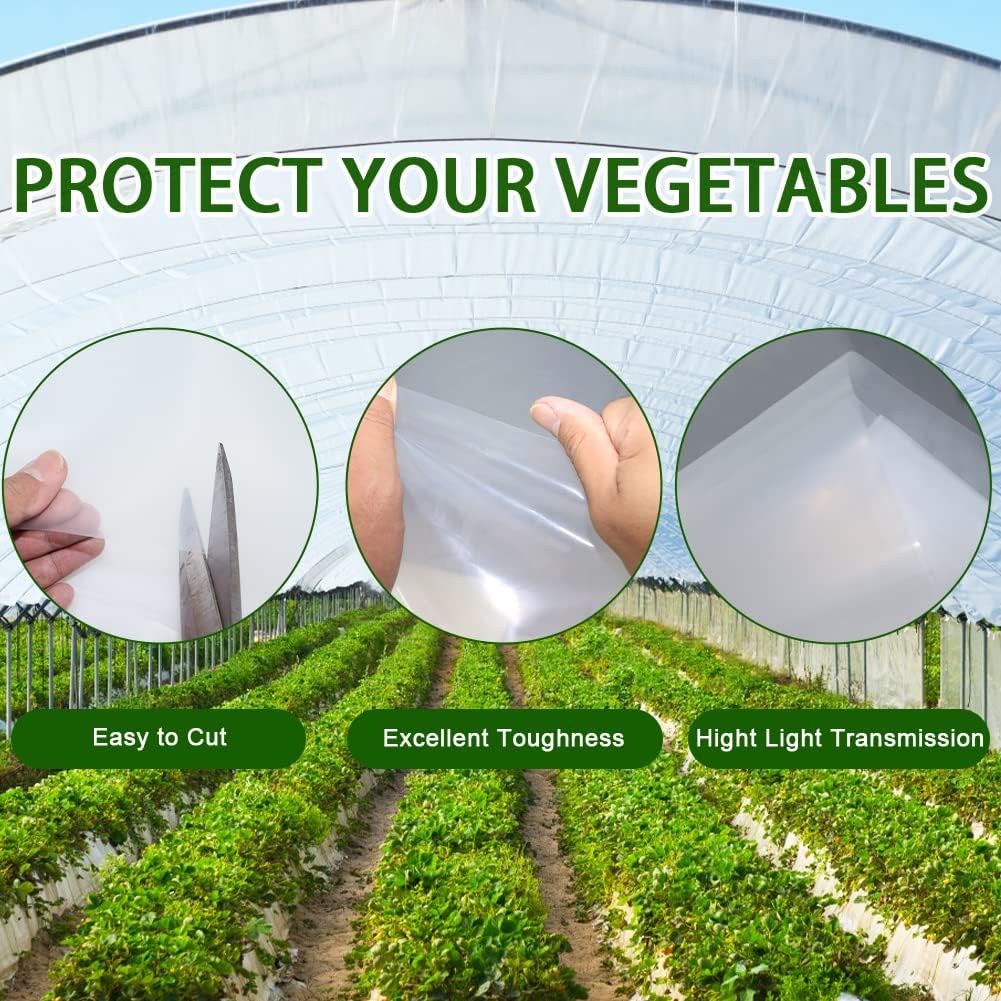 6 mil Greenhouse Plastic Film Sheeting Cover 25 x 40 Ft UV Resistant Clear Polyethylene Film Green House Hoop Farm Plastic Cover for Gardening, Farming, Agriculture