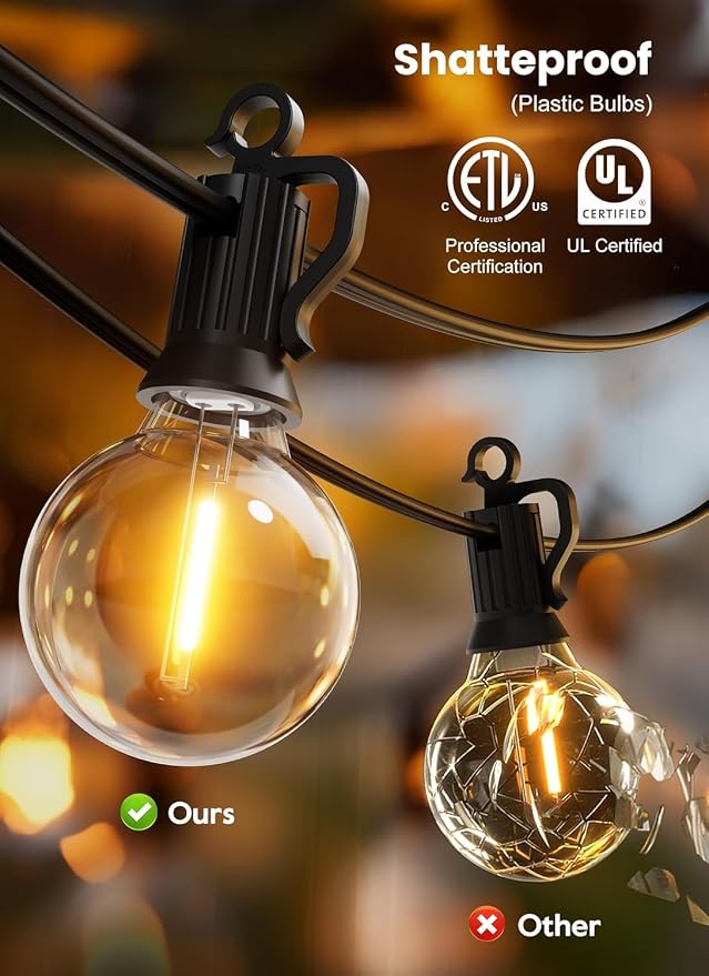Brightown Outdoor String Lights, 55FT 25 G40 Bulbs Shatterproof IP65 Patio - Image 7