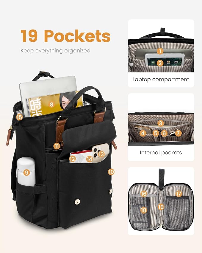 LOVEVOOK Laptop Backpack for Women, Teacher Nurse Work Laptop Bag, Waterproof - Image 3