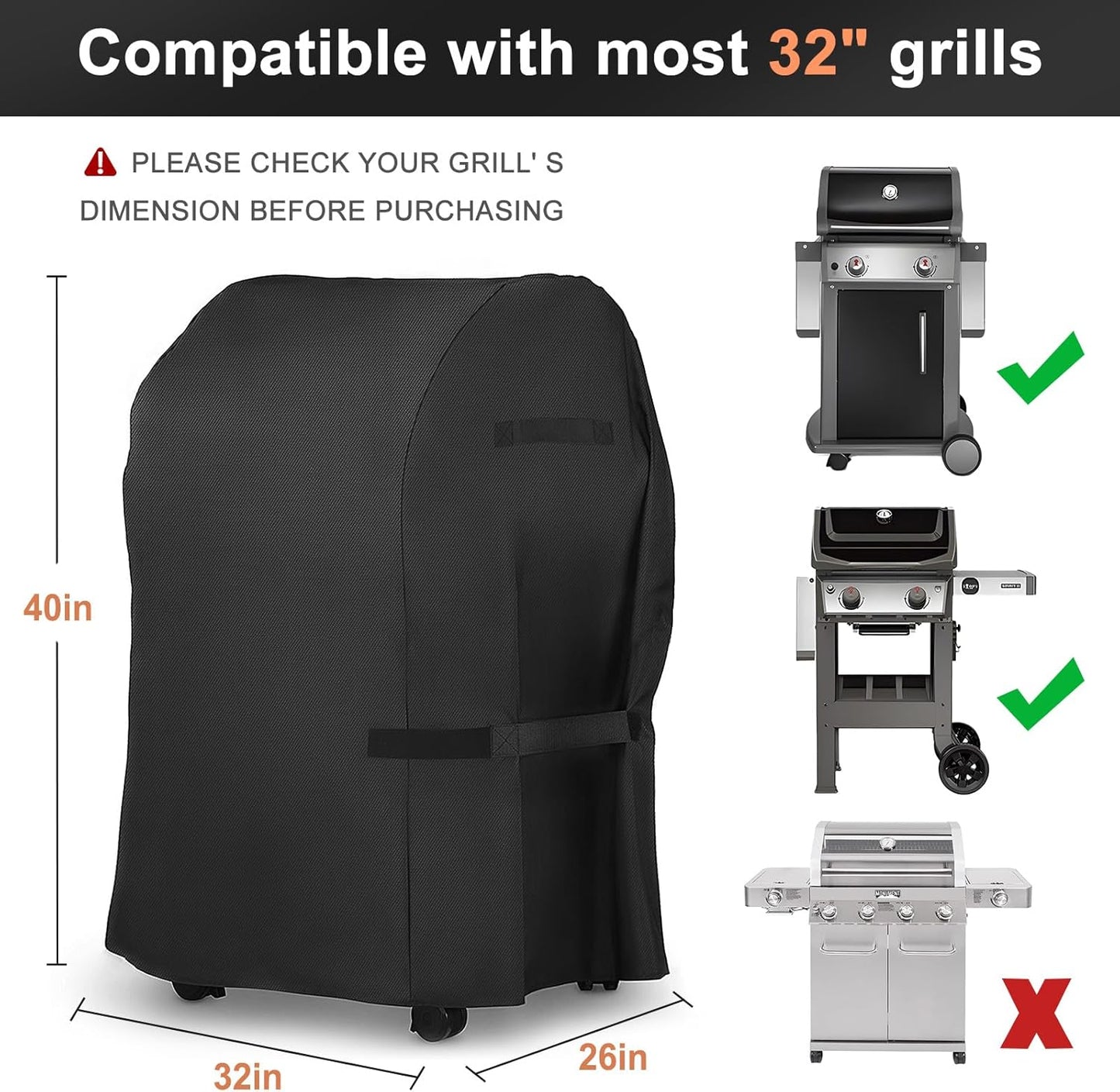 LBTING Grill Cover, 32-inch Heavy Duty 300D Oxford Waterproof Windproof UV Resistant BBQ Gas Grill Cover for Outdoor Barbecue Fit Most Brands Weber, Brinkmann, Char Broil, Holland