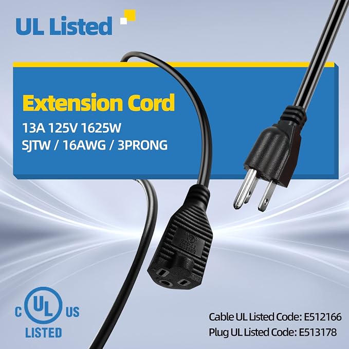 UL Listed Outdoor Extension Cord 3 Prong 15 FT SJTW 16/3 Gauge 13A 125V 1625W - Image 2