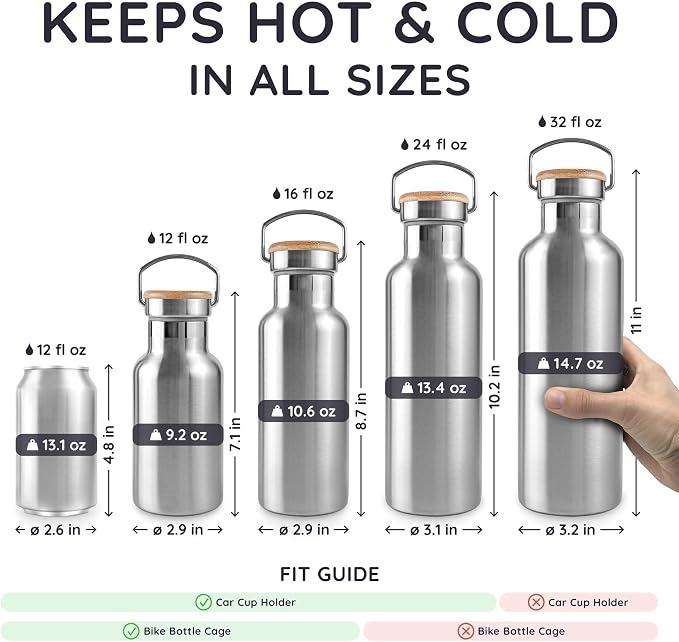 Bambaw Stainless Steel Insulated Water Bottle 32 oz, Stainless Steel Water - Image 5