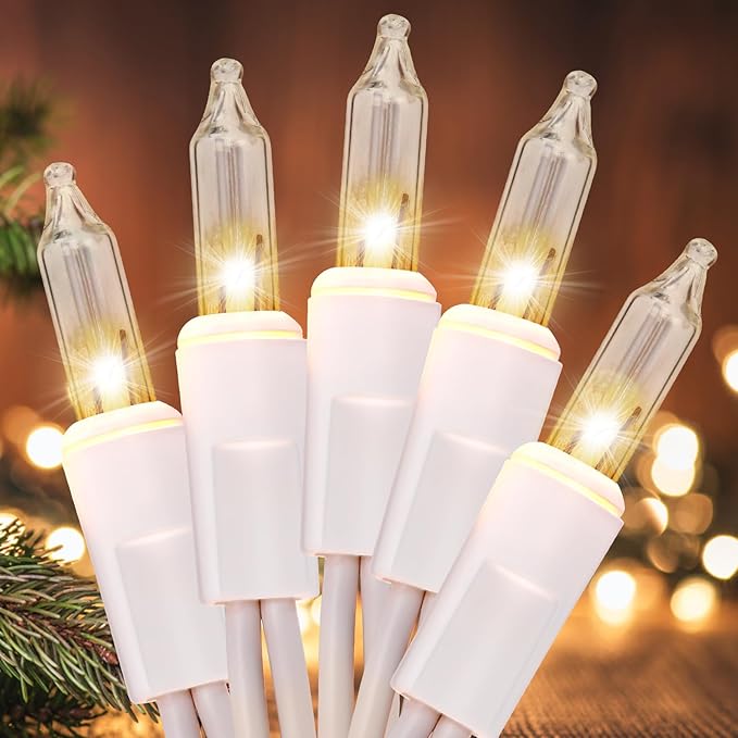 Meteds Christmas Lights 2 PCS 50 Count Clear Mini Lights White Wire UL by Meteds