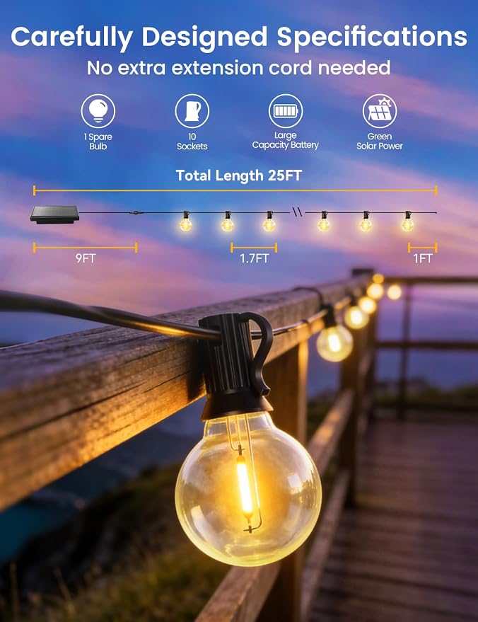 Brightever 25FT Solar String Lights Outdoor Waterproof, G40 Solar Lights - Image 2