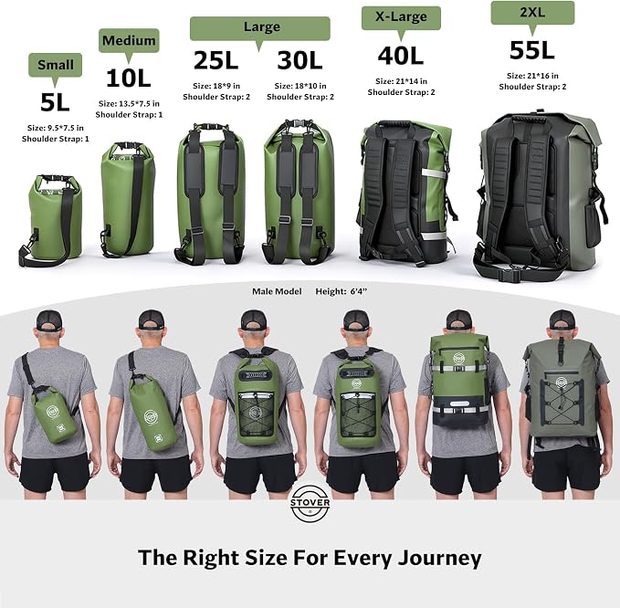 STOVER 5/10/25/30/40/55L Waterproof Dry Bag- Roll-Top Backpack w/Phone Case- - Image 7