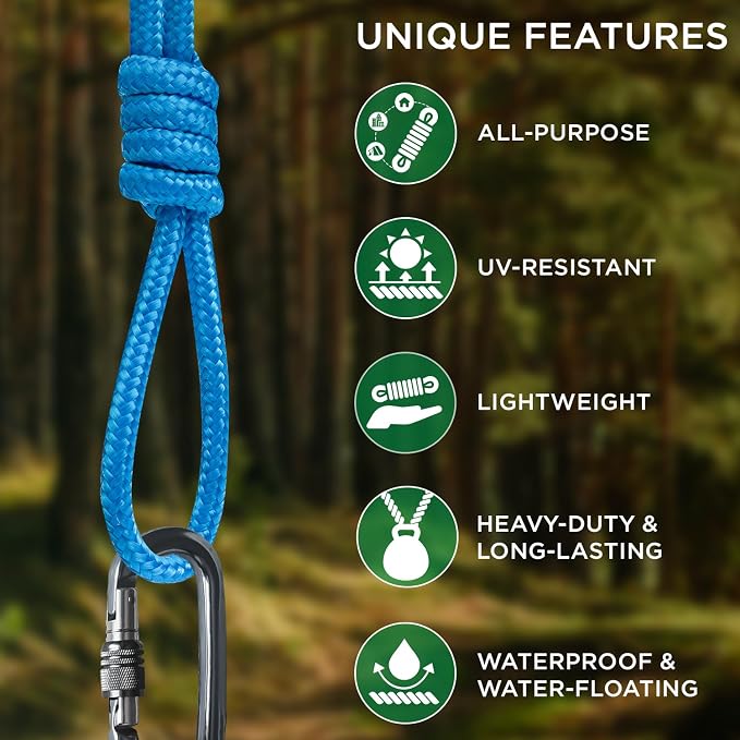 TECEUM Rope – 90 Feet x 3/8 Inch – Sky Blue – Strong All-Purpose Utility Rope – - Image 4