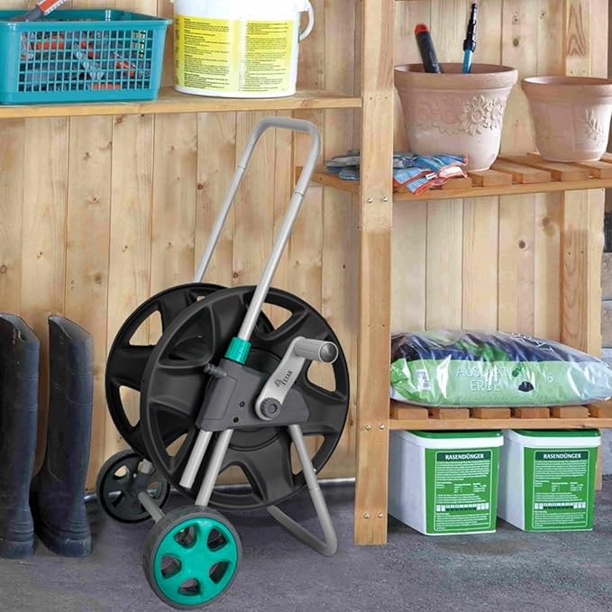 Garden Water Hose Reel Cart, Holds 100 Feet of 5/8 Inch Hose,Garden Water Pipe Holders Mobile Tools with 2 Wheels for Outside Watering