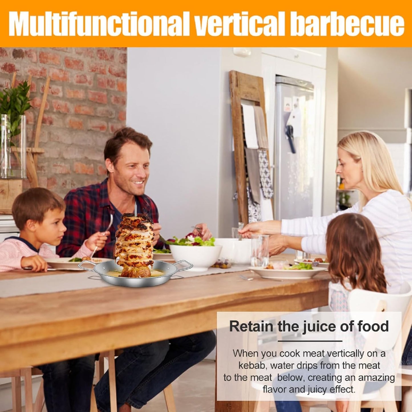 Vertical Skewer Pan, BBQ Skewer for Al Pastor, Stainless Steel Vertical Spit Stand with 3 Removable Spikes (8" / 10" / 12") for Oven Grill Use, for Shawarma Kebabs Tacos Barbecue Dishes